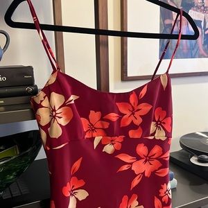 Vintage Hawaiian print hibiscus midi dress